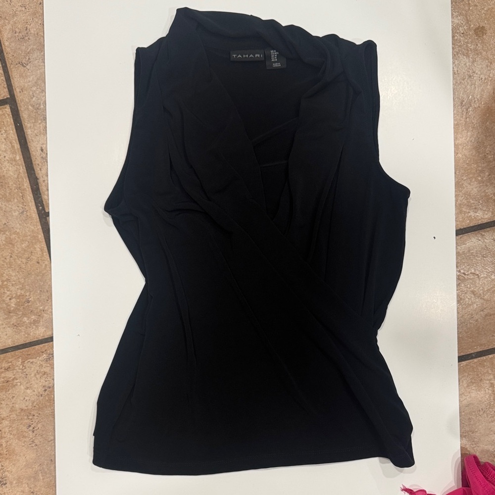 Tahari Women's Elegant Black Wrap Blouse